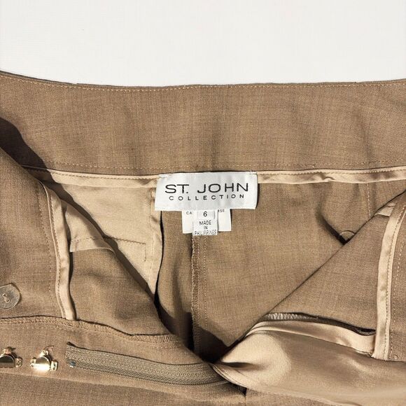 St. John Collection Beige Wide Leg Flare Pants Pockets Lagenlook Women Size 6 - Picture 10 of 16